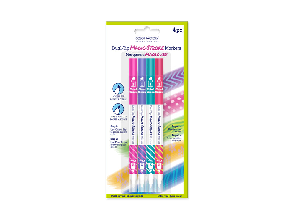 Color Factory: Magic-Stroke Dual-Tip Markers 4pk (Asst) A) Brights