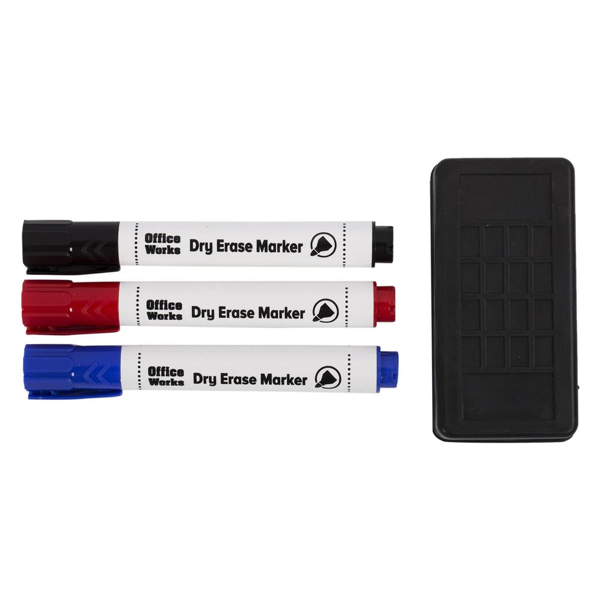 O.WKs. 4 pcs Dry Erase Marker set 3 colours, Red/Blue/Blk