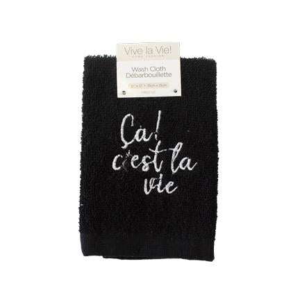 CCLV-EMBROIDERED WASH CLOTH -BLACK 12X12"