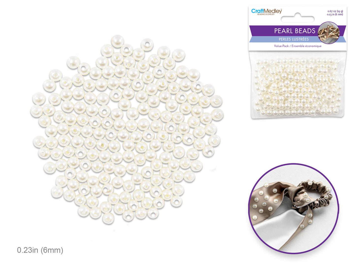 Pearl Beads: Acrylic Sleek Ivory Value-Pack D) 6mm~ 185pc