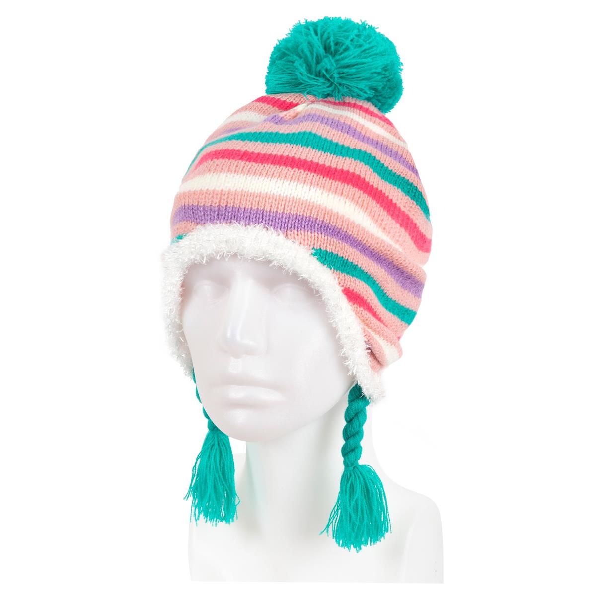 Nordic T. Kids Knitted Earflap Hat w/Pom Pom, 4/C, j-hook w/cht