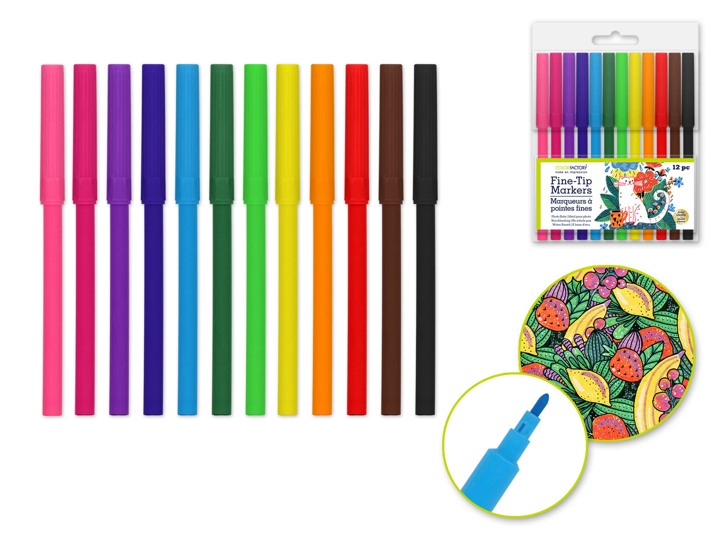 Color Factory Tool: Fine Point Markers x12 'Living In Color' 0.2mm