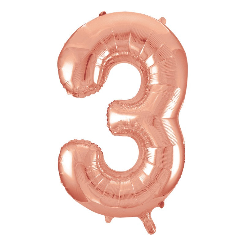 Rose Gold Number 3 Shaped Foil Balloon 34"  Packaged