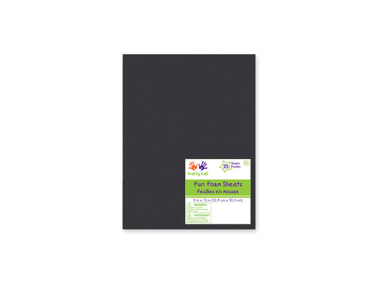 Fun Foam Sheets: One 9"x12" - 2mm(T) Barcoded Sheets A) Black