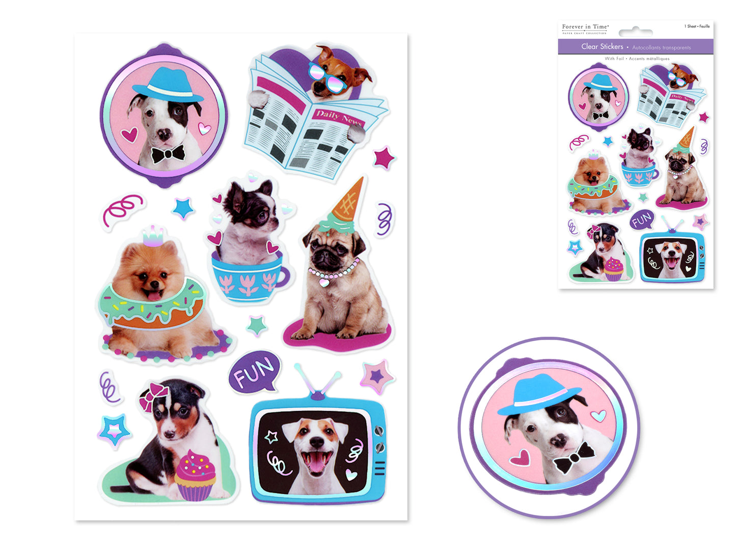 Paper Craft Sticker: 5.5"x8.25" Foil Accents Clear K) Dog Fun