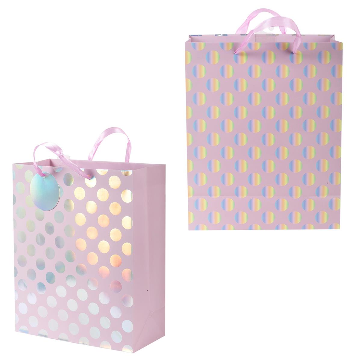 Paper T. Gift Bag, Large, Irid Dots, Matte/HS 157GSM, HS Tag +j-hook