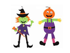 Hoot Hween 26" Felt Hanging Decor, 2/S, Witch/Pumpkin, cht