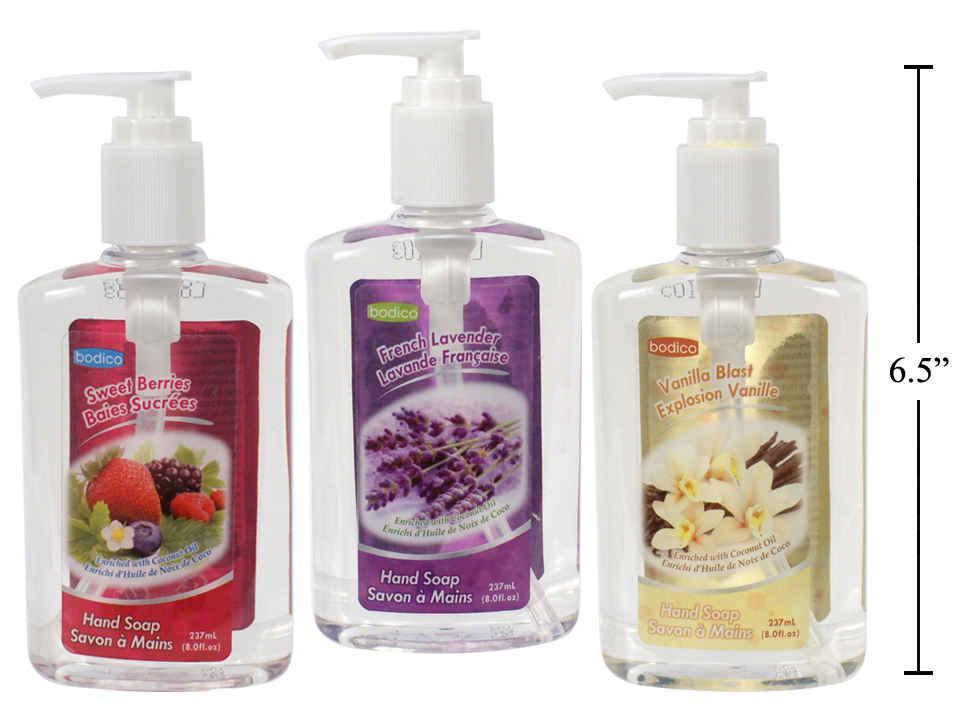 Bodico 237ml Liquid Hand Soap ,  Pump Bottle, 3 Fragrances