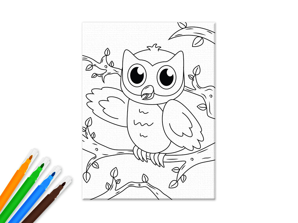 Krafty Kids Kit: 6"x8" DIY Canvas Panel w/4 Mini Markers H) Owl