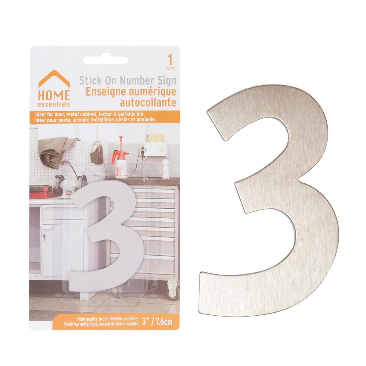 H.E. 3"#3 Adhesive Number Sign, SS B/C