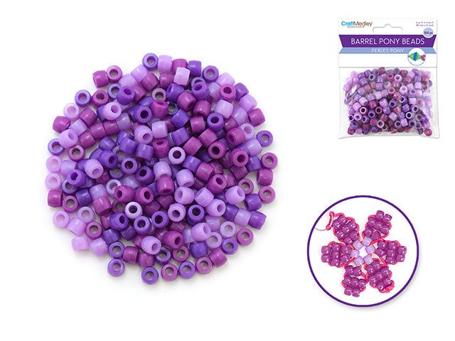 Pony Beads: 8mmx6mm Barrel Color-Mix Value-Pak x200 C) Viola