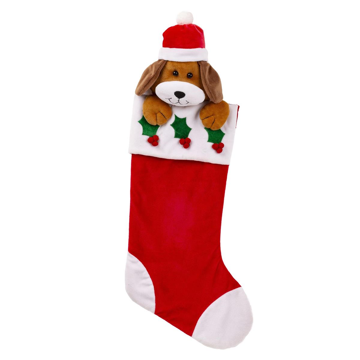 S.Secrets Dog Stocking w/Plush Dog on Cuff 20", cht