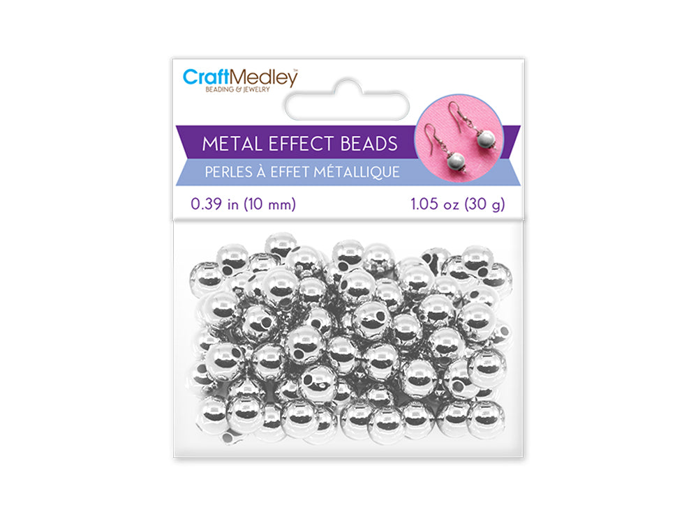 Metal Effect Beads: 10mm Luster Electroplated Round 30g C) Silver
