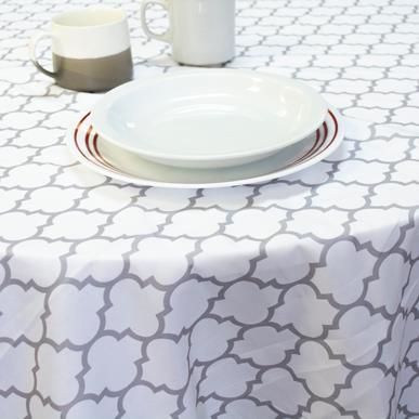 Tablecloth - Microfiber White/Grey - Round 60"