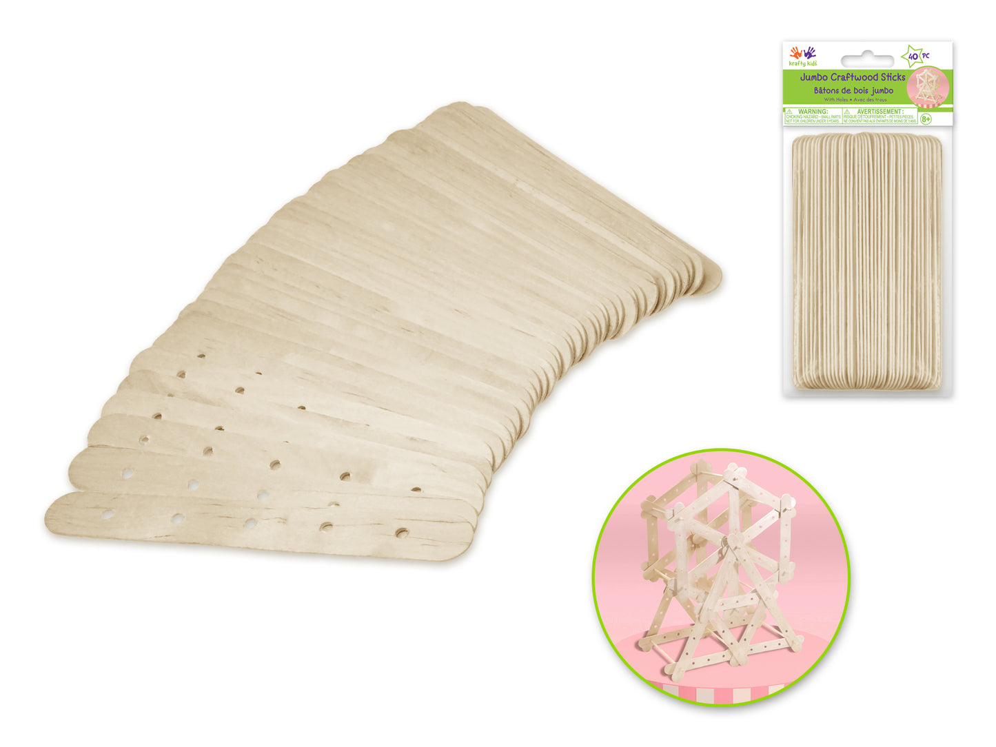 Craftwood: 6"x3/4" Jumbo Natural Craft Sticks w/Holes 40/pk A) Natural