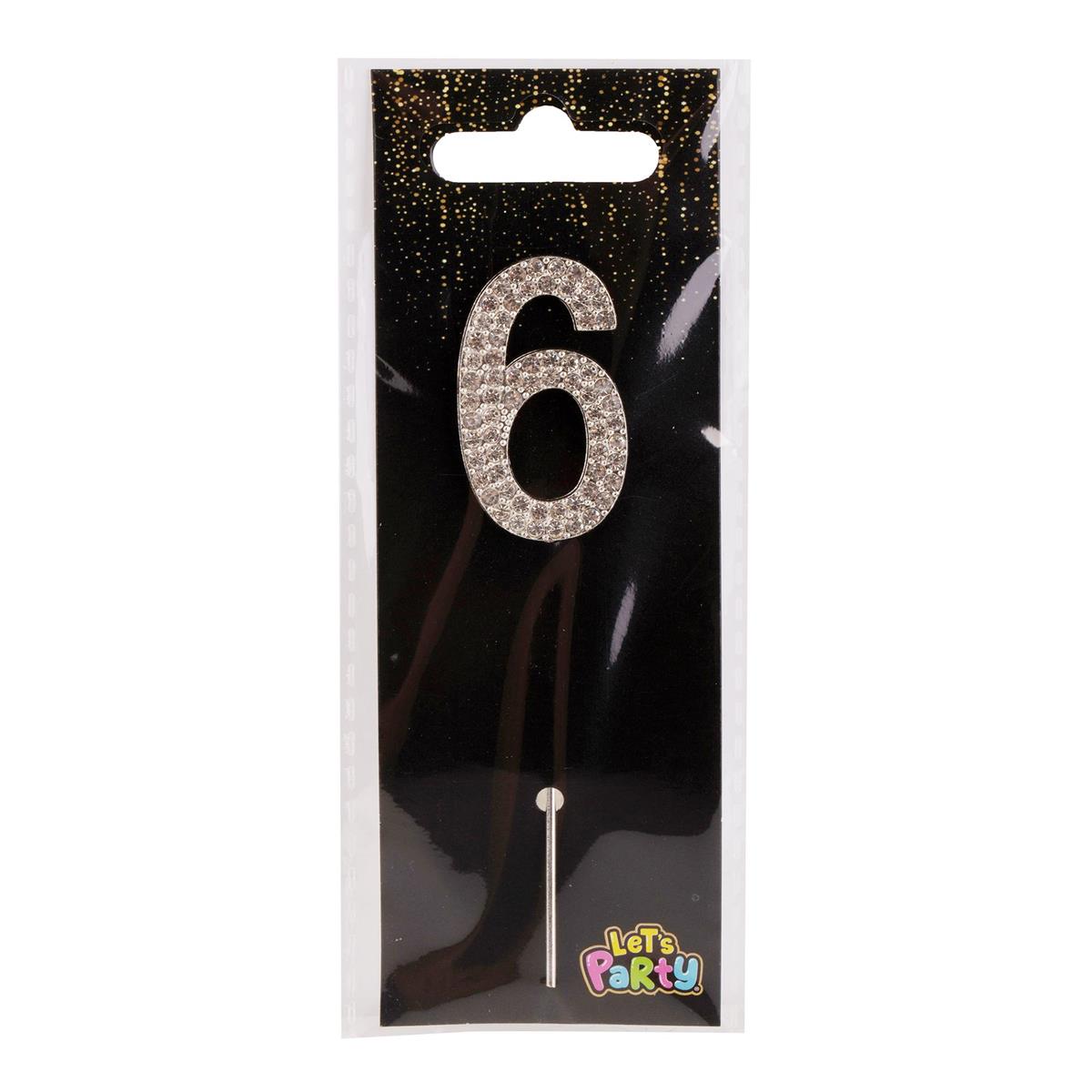 Let's Party #6 Rhinestone Numeral Cake Topper 4cm, silver