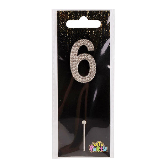 Let's Party #6 Rhinestone Numeral Cake Topper 4cm, silver
