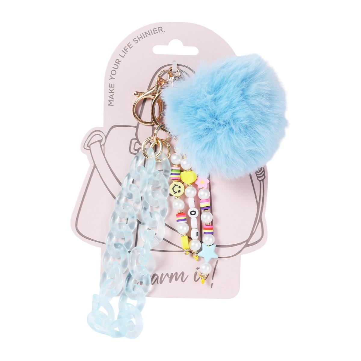 Bodico, Blue Chain Bag Charm w Pom & Beads, hc