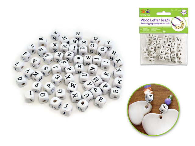Wood Beads: 1cm Alphabet Beads 60/pk Asst C) White