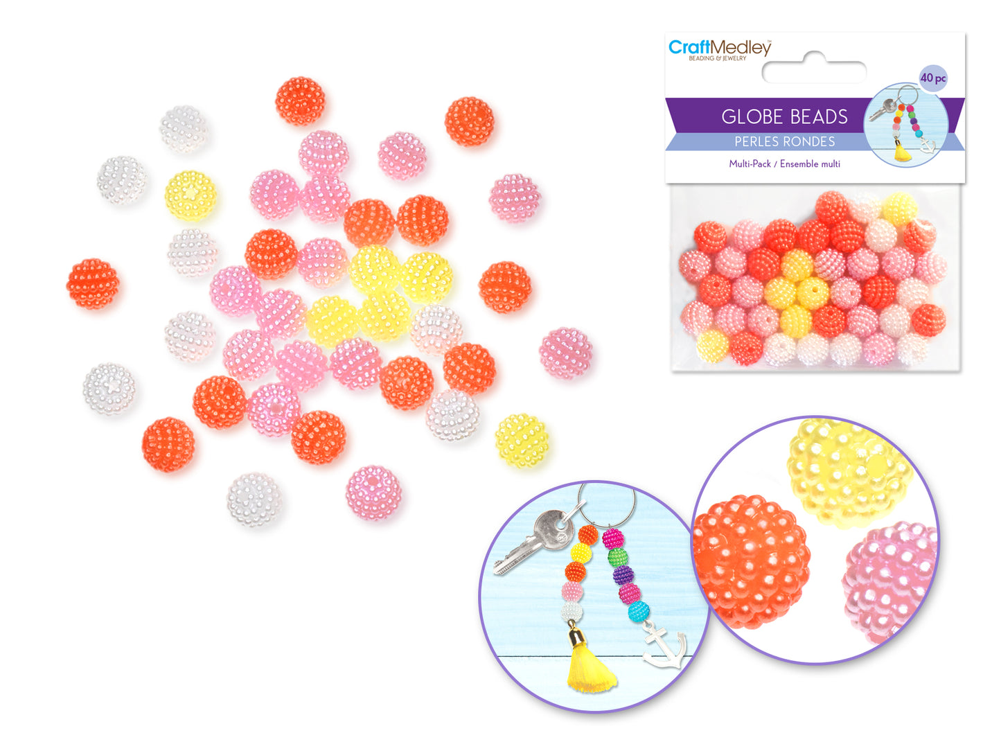Plastic Beads: 10mm Globe Micro-Bead Multi-Packs 40pc A) Globes Pastel