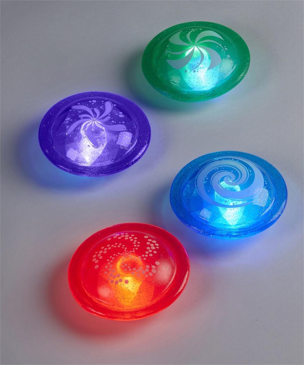 TPR Light Up Flying Disk, 4 Asst., L:3.5" x W:1.25"
