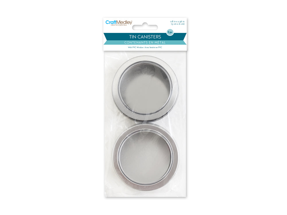 Craft/Bead Storage: 3cmx6cm Tin Canister x2 w/Window