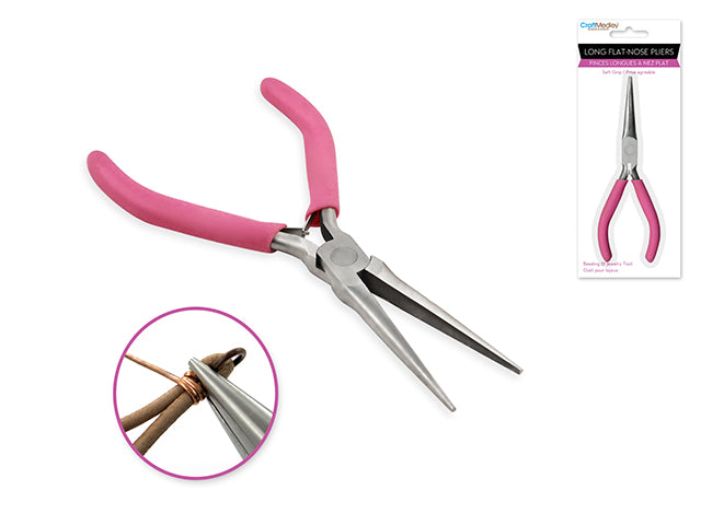 Beading/Jewelry Tool: 6" Long Flat Nose Pliers w/Soft Grip Handle