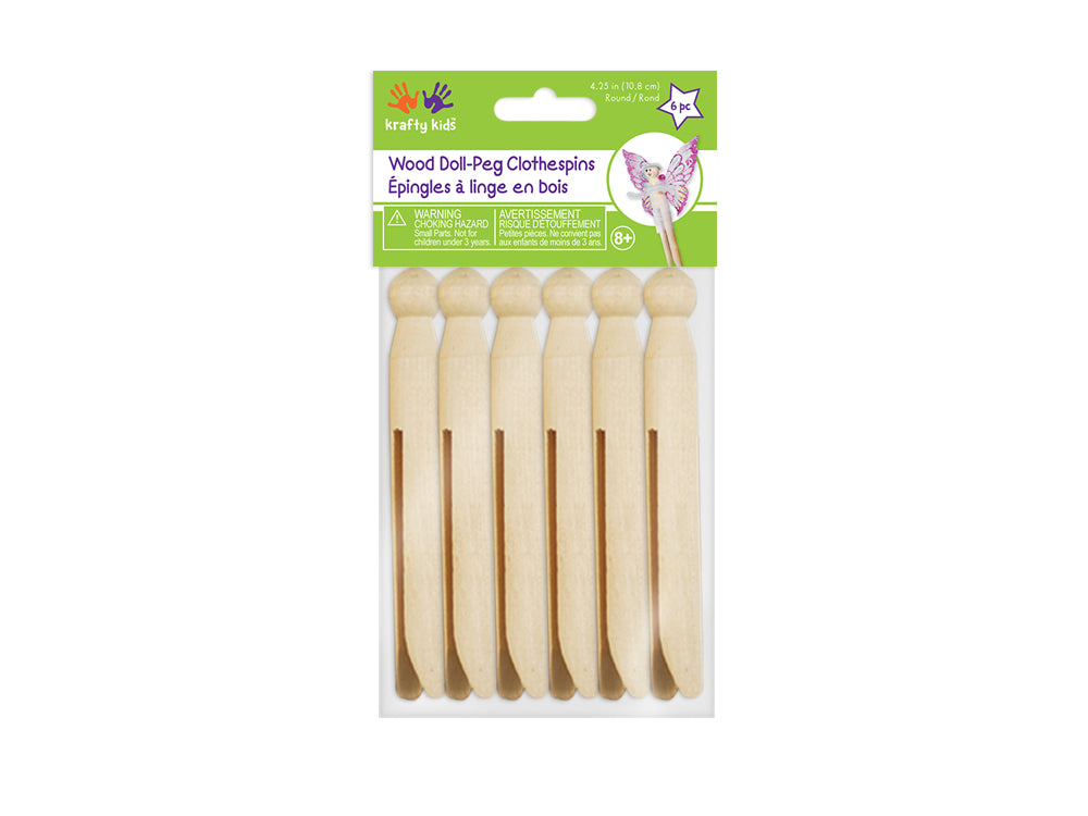 Craftwood: 4.25" Round Doll-Peg Clothespins Natural 6/pk