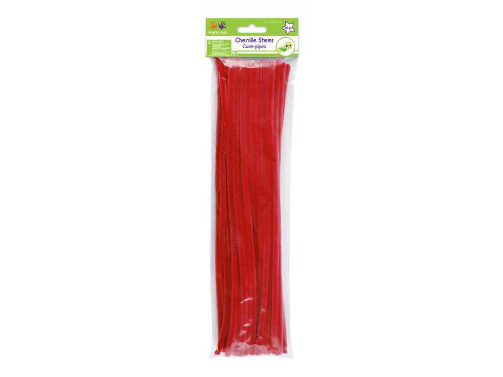 Chenille Stems: 6mmx30cm Standard Pipe Cleaners 40pc L) Red