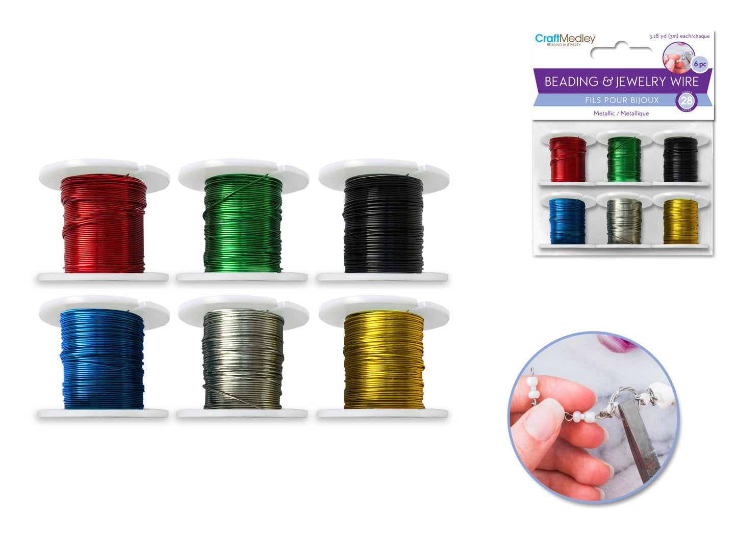 Beading/Jewelry Wire: 28g Metallic 6 Spools Asst 3m/Spool A) Basic