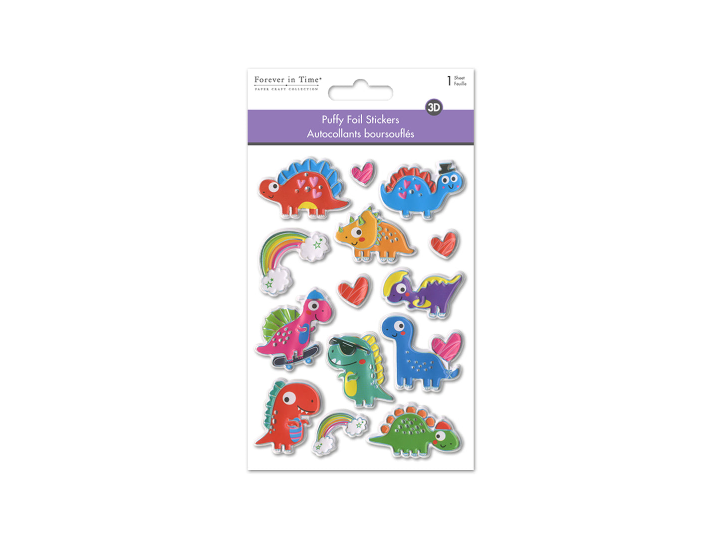 Paper Craft Stickers: 4.3"x6.1" Foil Puffy A) Dino