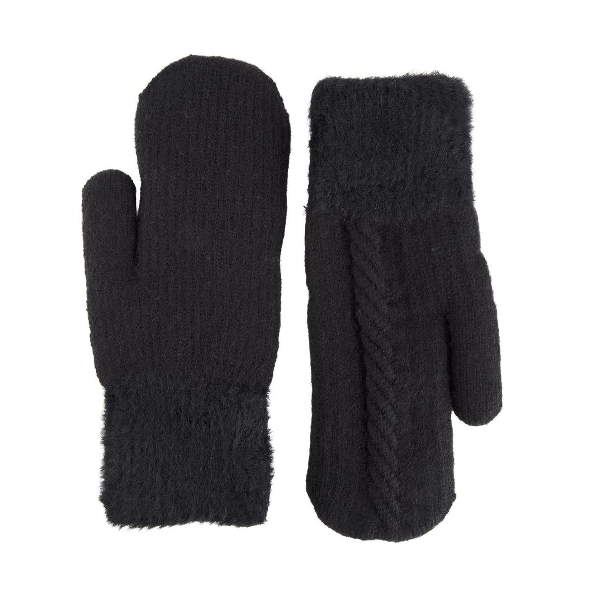 NordicT. Mitt w Fluffy Cuff & TwistDetail, black, hc