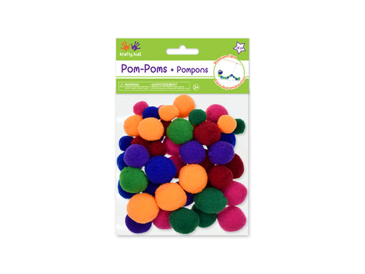 Krafty Kids: Soft-Poms x48 Asst Colors 3 Asst Sizes A) Brights