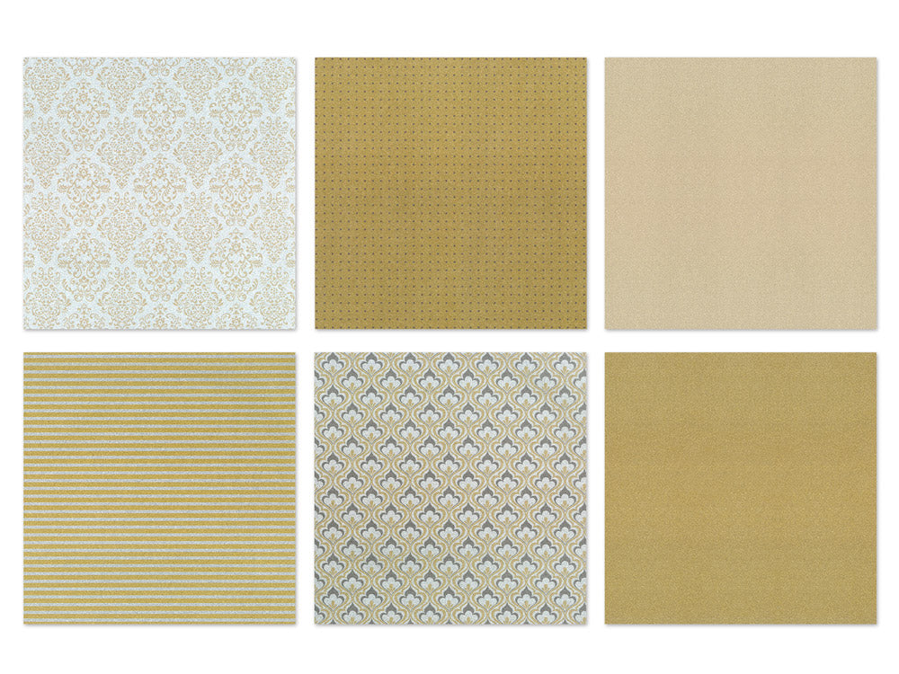 Scrapbook Paper: 6"x6" Glam Glitter Cardstock 190gsm 12Sht Asst 6col C) Gold Medley
