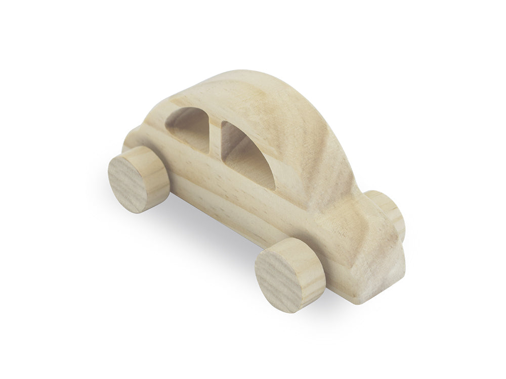 Wood Craft: 4.5" DIY Solid Wood Vehicles w/Moving Wheels A) Car