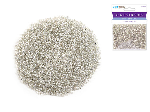 Glass Seed Beads: 12/0 Silverlined 60Gms C) Crystal