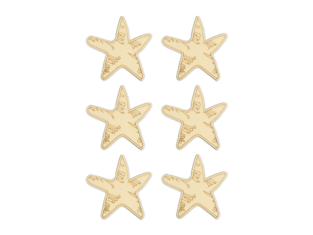 Wood Craft: Laser-Etched Wood Shapes x6 C) Starfish