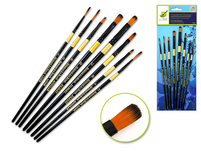 Artist Brush Set: Oriental Art Inspired x8 Wood Handle C) Liner/Filbert/Angular Set