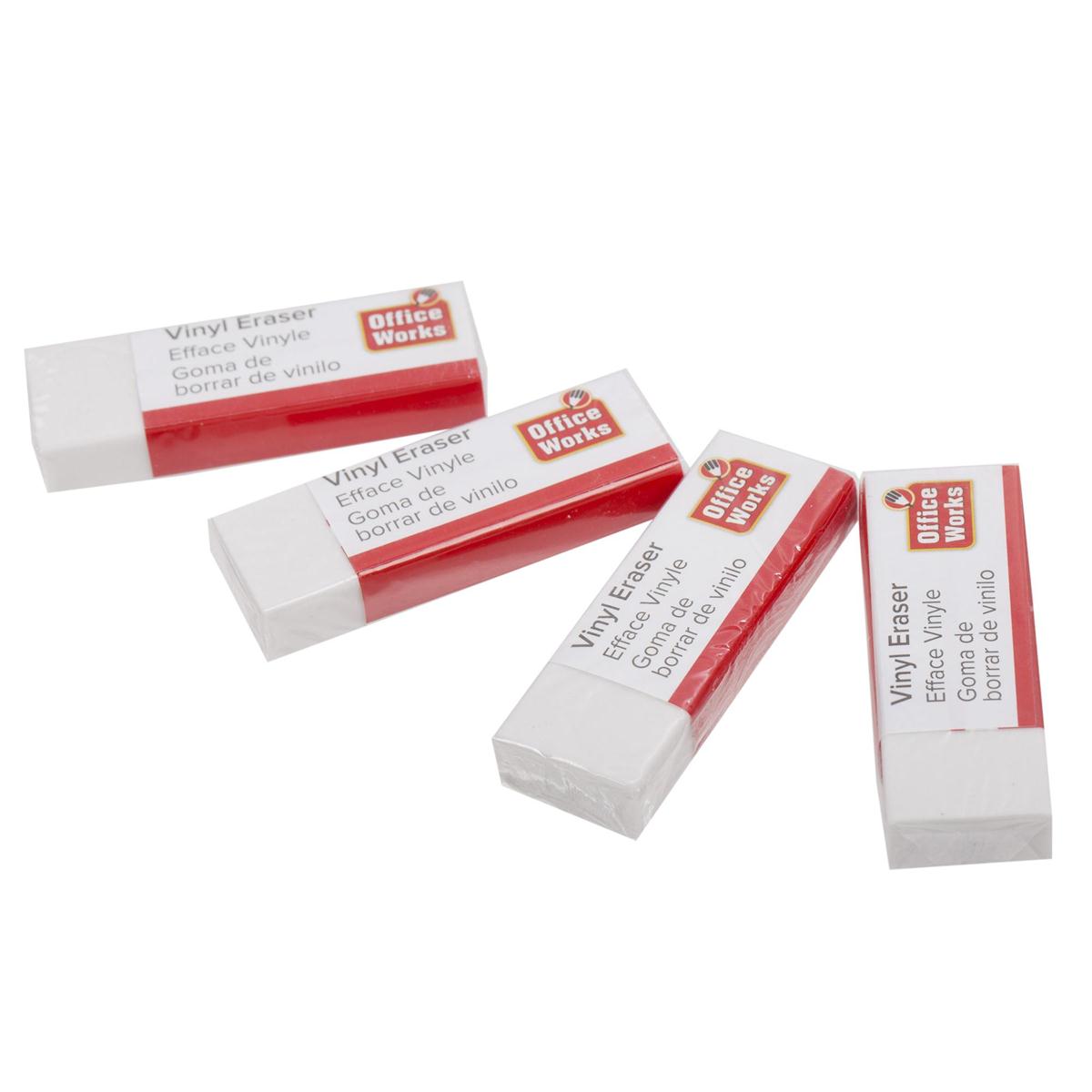O.WKs. 4-pc White Vinyl Eraser, b/c