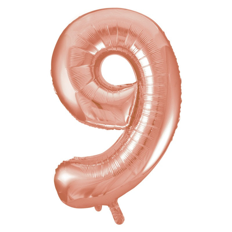 Rose Gold Number 9 Shaped Foil Balloon 34"  Packaged