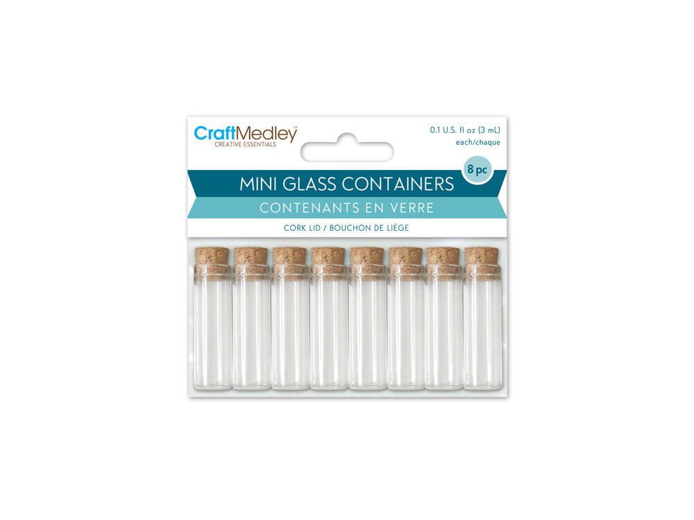 Glass Vials: 12mmx40mm Mini w/Cork Lid x8