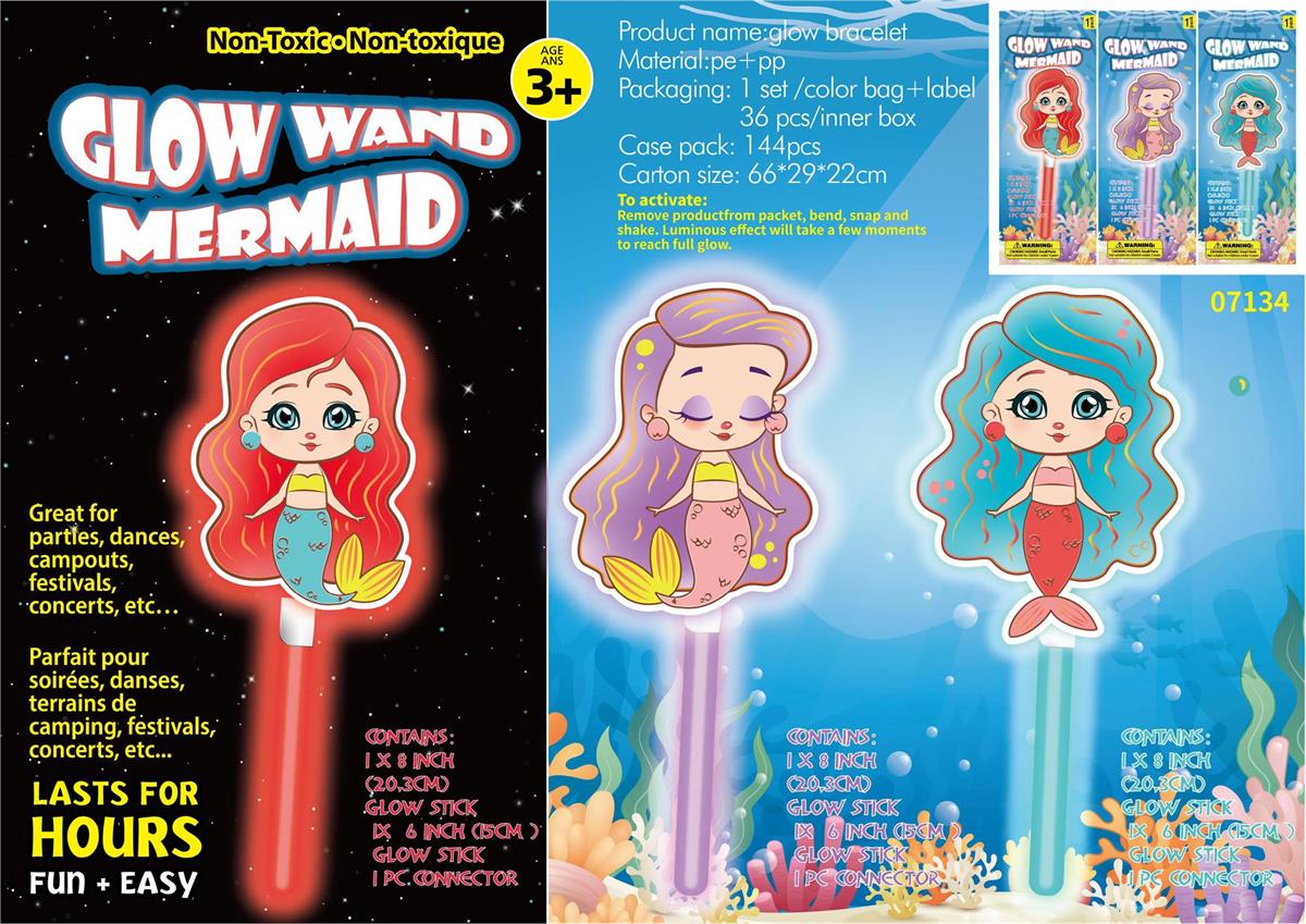 Neon Glow Mermaid Wand, 3 Asst.
