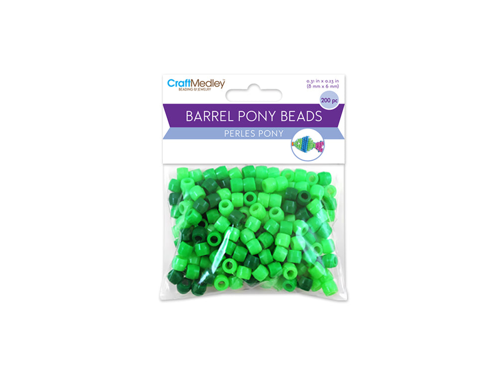 Pony Beads: 8mmx6mm Barrel Color-Mix Value-Pak x200 D) Verdi