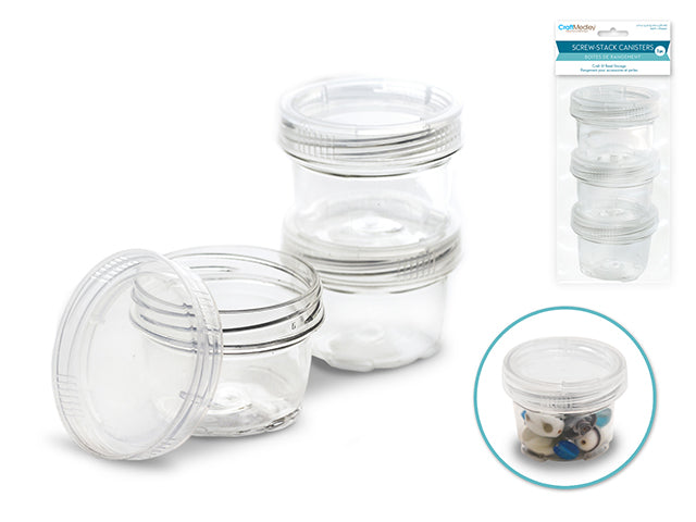 Craft/Bead Storage: 2"x1.5" Screw-Stack Canisters x3