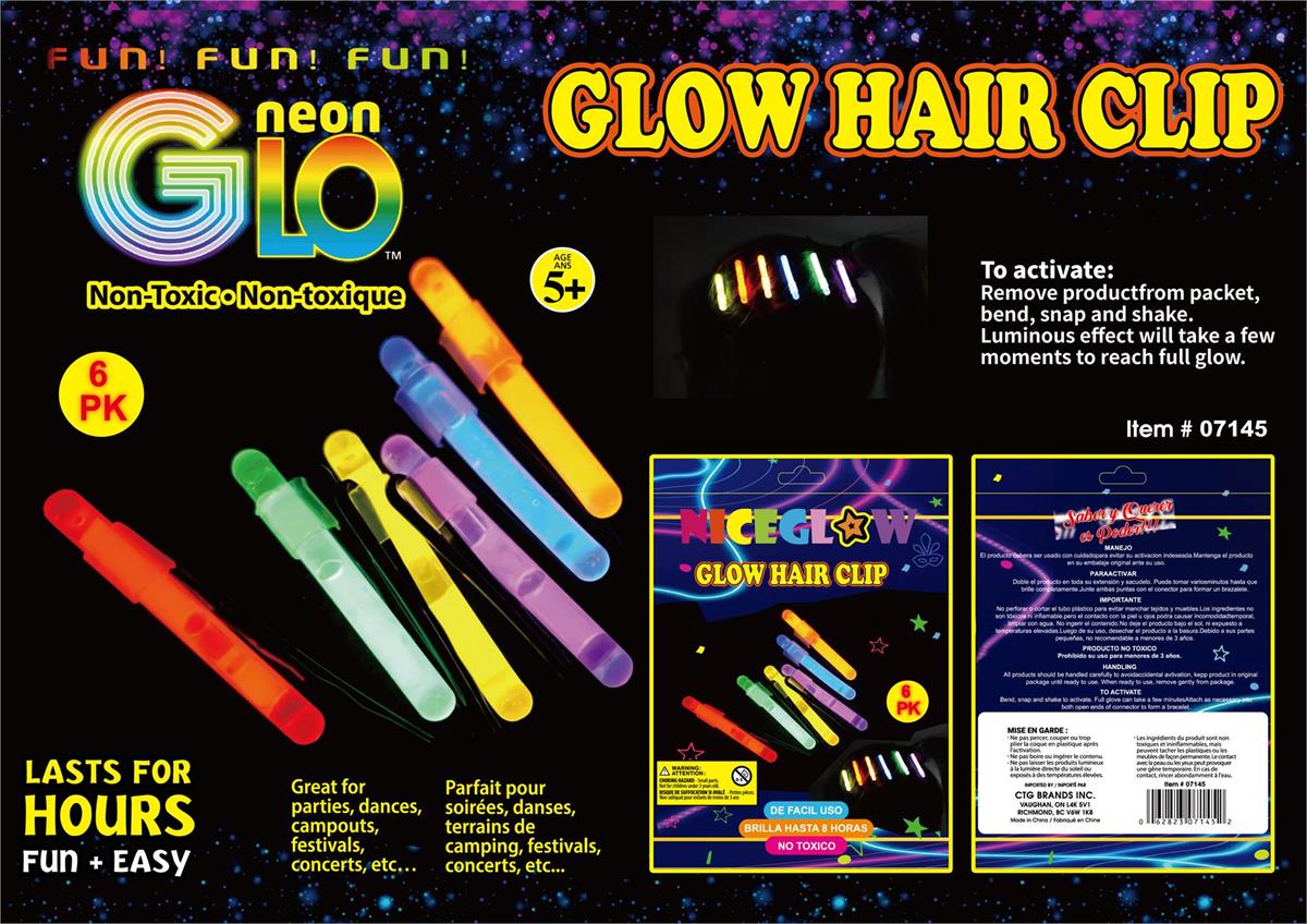 Neon Glo 6-pc Hair Clip, 5 col