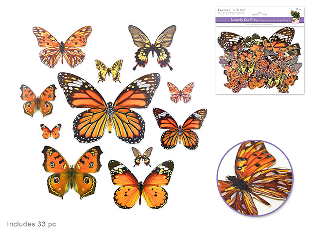 Paper Craft Embellishment: Butterfly Die Cuts w/Foil Accents x33 B) Orange
