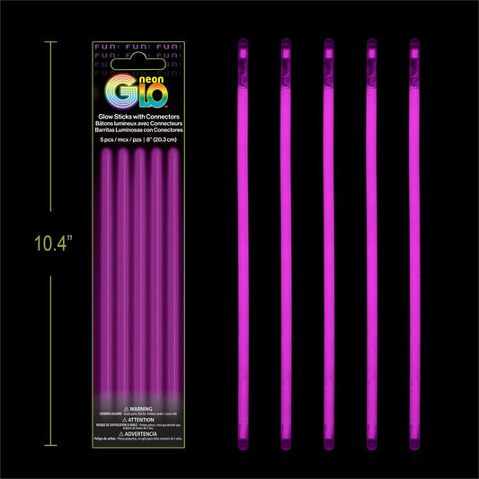 Neon Glo, Purple, 5 pack, 8" Glow Sticks with Connectors, Foil Pack