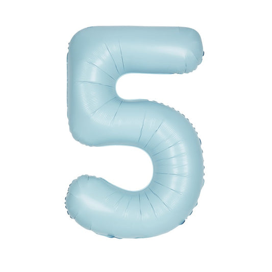 Matte Powder Blue Number 5 Shaped Foil Balloon 34"  Packaged