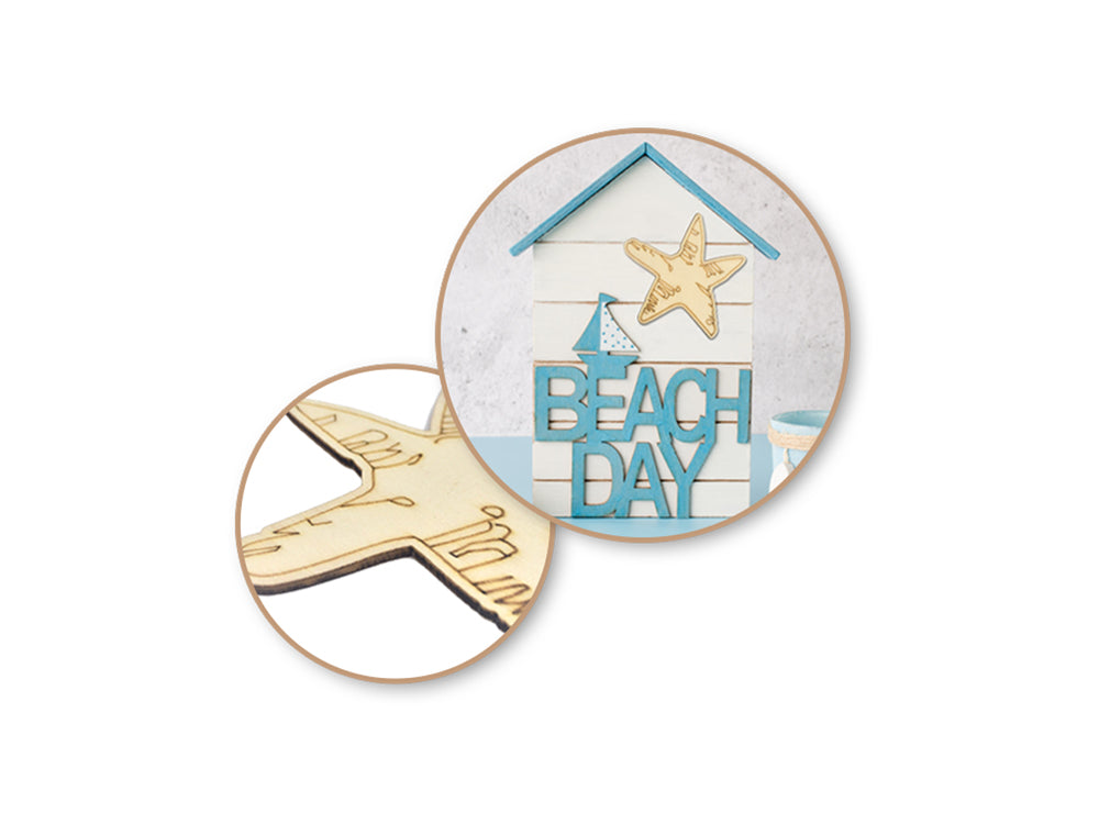 Wood Craft: Laser-Etched Wood Shapes x6 C) Starfish