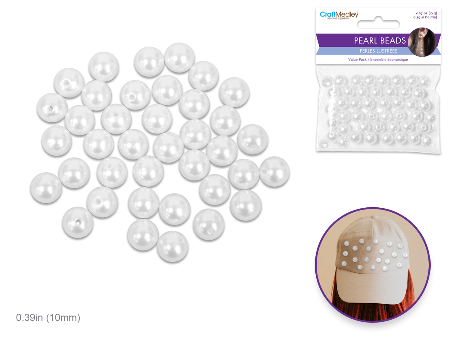 Pearl Beads: Acrylic Sleek White Value-Pack F) 10mm~ 40pc